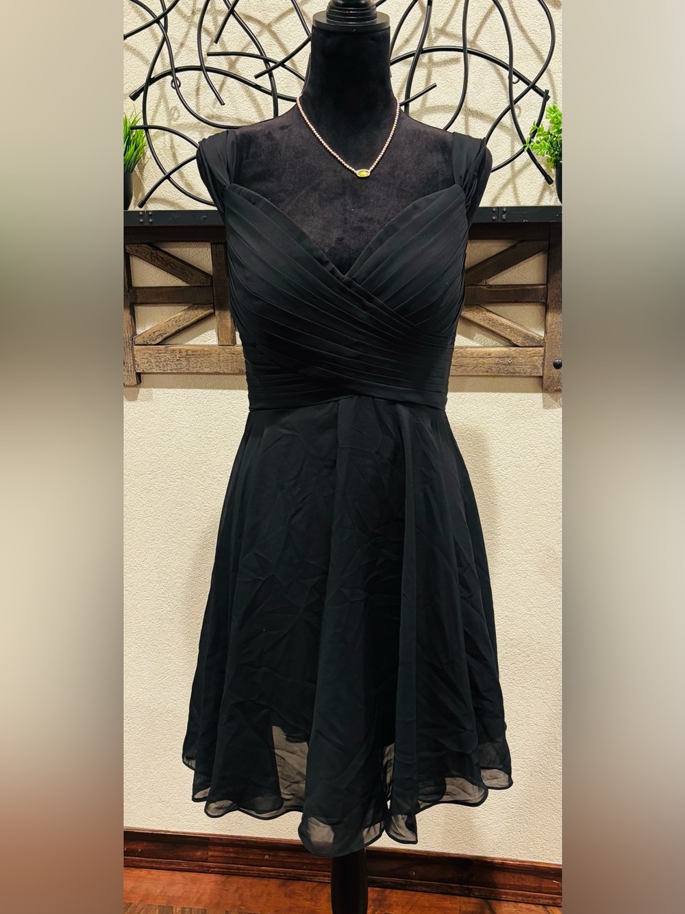 Black Pleated V-Neck Cocktail Dress